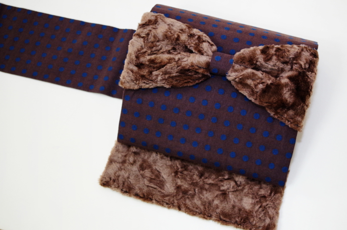 ファーのリボンがかわいい九寸名古屋帯 茶色地 Mitsuyama